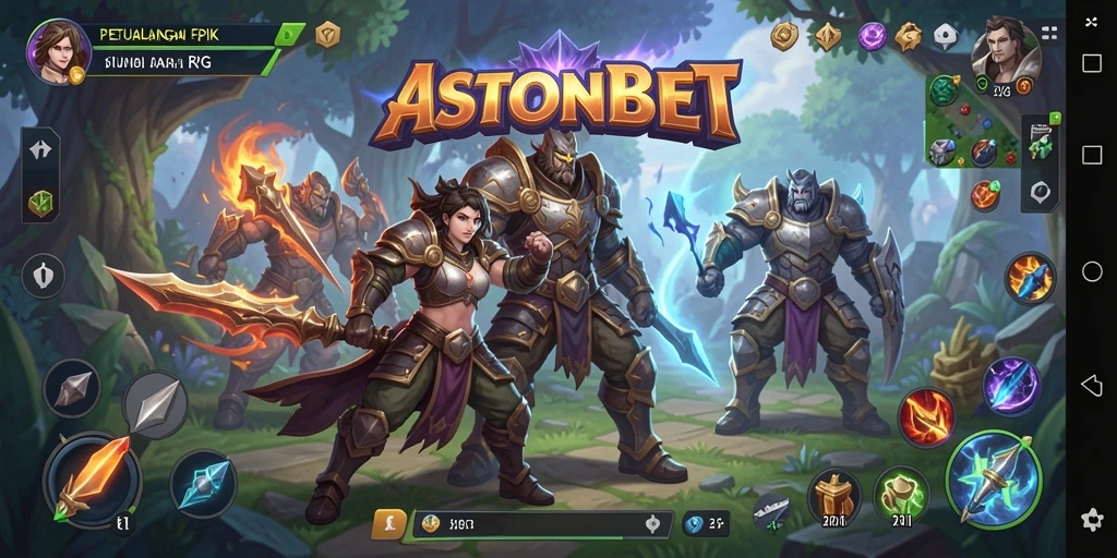 Screenshot gameplay ASTONBET menampilkan pertarungan seru di dunia fantasi.