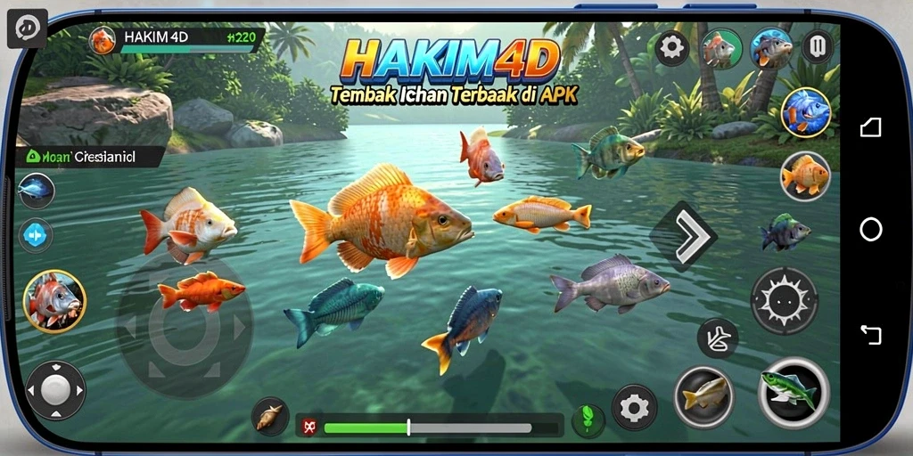 Tampilan seru gameplay HAKIM4D dengan ikan yang berwarna-warni.