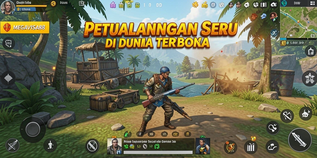 Screenshot gameplay MEGAVISA88 menampilkan petualangan dalam dunia terbuka.