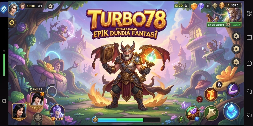 Screenshot TURBO78 menampilkan aksi pertempuran epik di dunia fantasi.